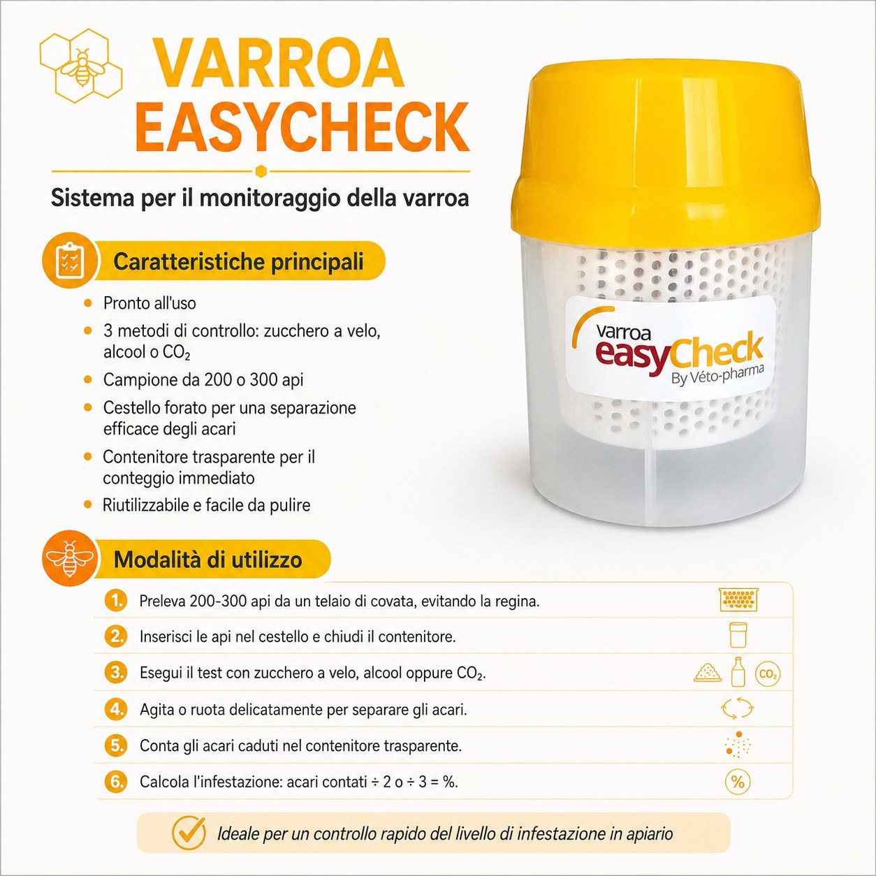 Easy Chek dispositivo per monitoraggio infestazione varroa.