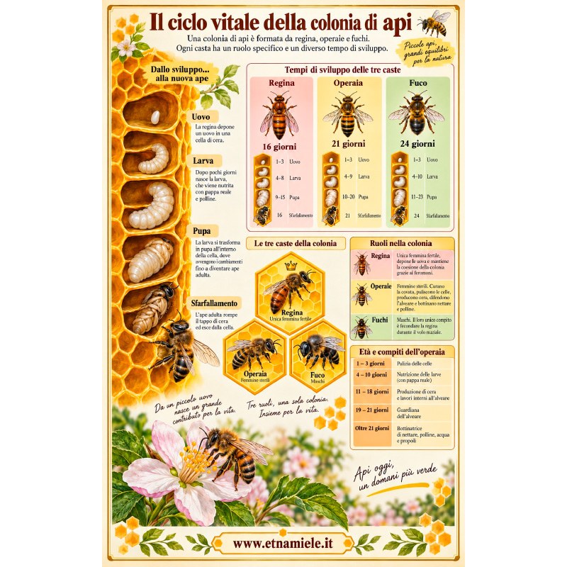 Poster "Il Ciclo Vitale della Colonia di api" - 32x47 cm